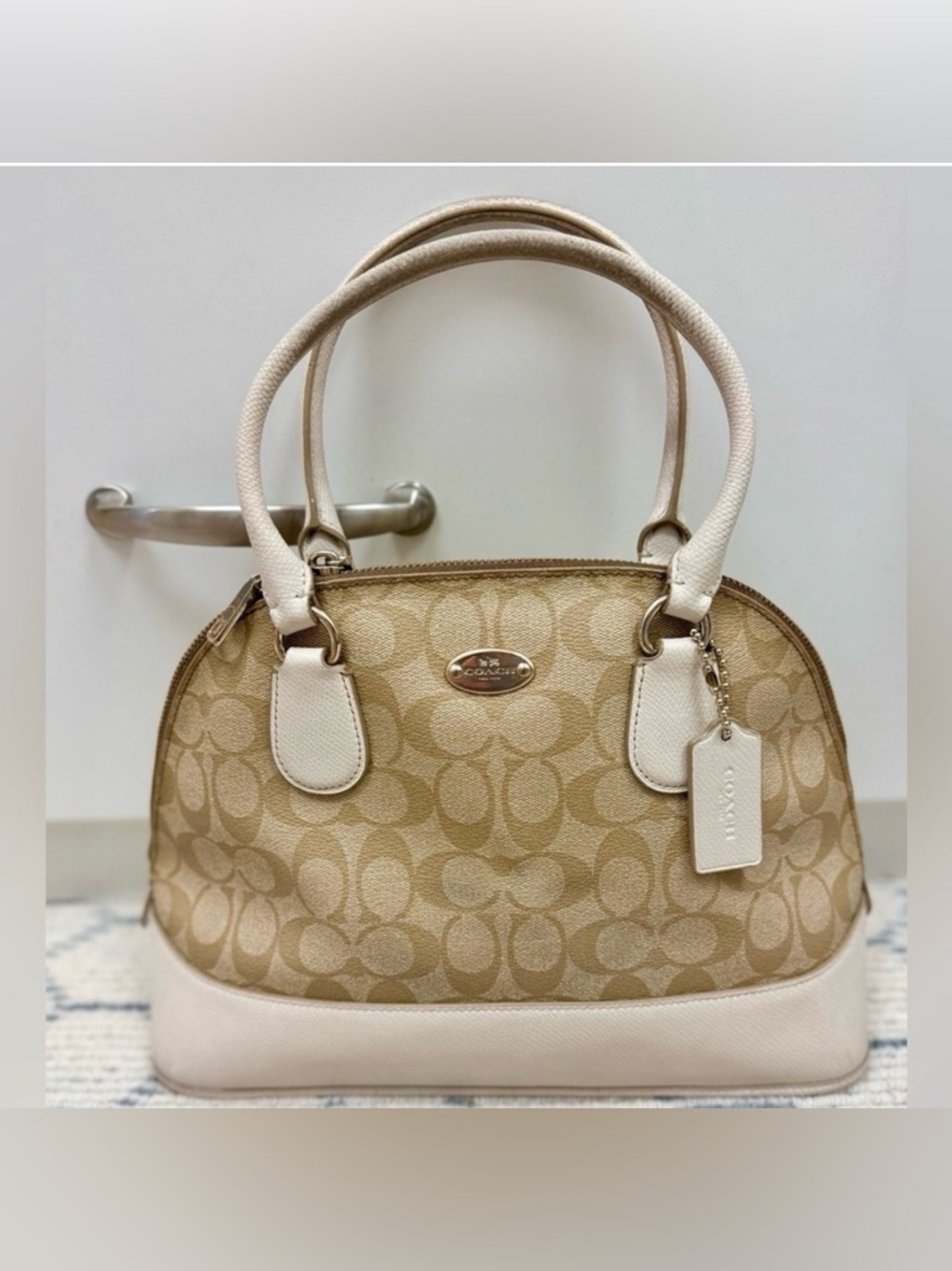 COACH Y2K Everyday Signature Monogram Coated Canvas Peyton Cora Dome Satchel Bag